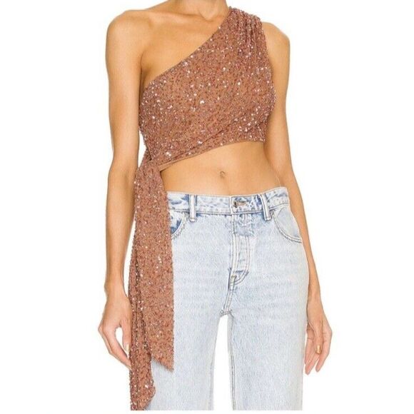 Retroféte Quinn sz L bead sequin one shoulder going out top evening Revolve NWT - Picture 4 of 12